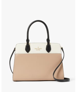 Madison Colorblock Saffiano Leather Medium Satchel, Back Zip And Front Slip Pocket, Front Slip Pocket,  Length: 14.00 Cm,  Width: 23.00 Cm,  Height: 30.00 Cm