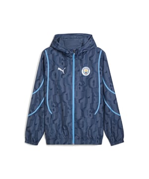 PRODUCT STORY: Train like the champions in this official Manchester City Pre-match Woven Jacket. With a regular-fit, full-zip closure, zipped pockets and our sweat-wicking dryCELL tech, it's tailored for optimal pre-match focus. It features Manchester City details, so you can represent the team with pride. FEATURES & BENEFITS: dryCELL: Performance technology designed to wick moisture from the body and keep you free of sweat during exercise; Made with at least 50% recycled materials. DETAILS: Regular fit; 80 gsm, Plain weave; Long sleeves; Full-zip closure; Zipped pockets; Official team branding.  Our model is 184 cm tall and is wearing size M UK.