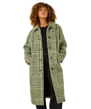 Brush Check But Coat from Roman. Wrap up in style this Autumn Winter with our trendy brushed check print coat. The front button opening adds a classic touch, while the side welt pockets are both practical and stylish. Designed with a collar and rever style, this coat features long raglan sleeves for a comfortable fit. Crafted from a comfortable woven fabric and fully lined for extra warmth, this coat is versatile and on-trend. Perfect for layering throughout the seasons, pair with trousers and boots for a smart style statement.