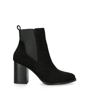 The Carvela Toodle Chelsea boot features a black microsuede upper with elasticated panels for slip on comfort. Heel height: 80mm.
