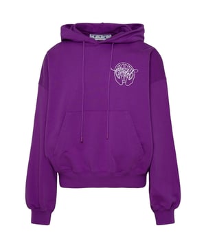 Off-White Hand Arrow Design Boxy Fit Lila Übergroßer Kapuzenpullover. Entdecken Sie den Off-White Purple Hoodie – ein stilvolles Statement-Stück mit einzigartigem Box-Design! Mit seinem wirklich auffälligen Look ist dieser Kapuzenpullover perfekt, um einen auffälligen Eindruck zu hinterlassen. Tragen Sie es mit Selbstvertrauen und erhalten Sie an jeder Ecke Komplimente! Handpfeil-Branding auf der Rückseite. Verstellbare Kapuze mit Kordelzug, große Kängurutasche vorne, übergroße Passform. 100 % Baumwolle, hergestellt in Portugal. Stilcode: OMBB110S23FLE0033601