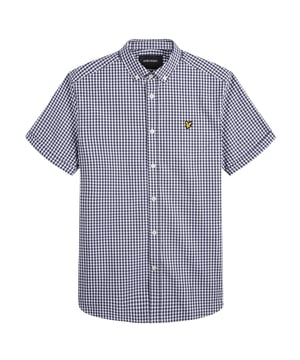 Camisa azul marino de Lyle and Scott, hecha en Turquía, 100% algodón, corte regular, se ajusta a la talla real, cierre con botones, camisa a cuadros