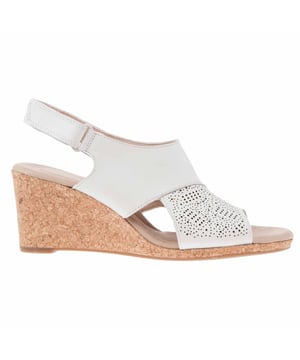 Clarks Lafley Joy Buckle White Smooth Leather Womens Wedges 261454274