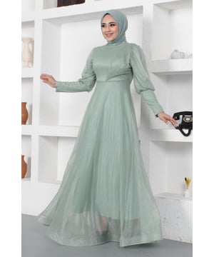 Stoffmerkmal: Hergestellt aus glitzerndem Tüllstoff.Produktmerkmal: Neues Hijab-Modestück der Saison. Gefüttert. Mit einem Rückenreißverschluss für einfaches Anziehen. Mit einem Reißverschluss verziert. Aufgrund von Konzeptaufnahmen kann es leichte Farbabweichungen im Produkt geben. Das Model trägt Größe 38. Größe 38 Abendkleid Maße: Produktlänge: 146 cm - Br