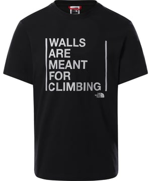 The North Face Mens Walls are For Climbing Tee.      
Ronde hals, korte mouwen.      
Geribbelde kraag.      
Grafische print op waterbasis op borst.      
TNF-logo op achterkant.      
100% Katoen.      
Machinewasbaar.