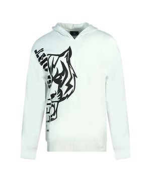 Plein Sport Side Logo Weißer Hoodie. Philipp Plein Sport Weißer Hoodie. 52% Baumwolle, 48% Polyester. Großes Plein-Branding an der Seite. Reguläre Passform, entspricht der Größe. Stilcode: FIPSC1312 01