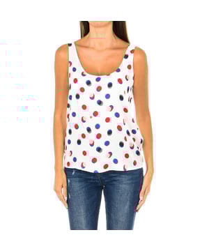 Camiseta sin mangas.  
 Color Blanco-multicolor  
 Cuello redondo.  
 Diseño de lunares multicolores.  
 Costuras a juego.  

 Composición:  
 100% viscosa.  

 Instrucciones de lavado:  
 - Lavar a un máximo de 30ºC.  
 - Planchar a temperatura media, máx. 110ºC.  
 - Permite el uso de secadora.  
 - No usar blanqueador.  
 - No admite limpieza en seco.  
 Composición: 100% Viscosa  
 Cuidado:  
 - Lavar a un máximo de 30ºC.  
 - Planchar a temperatura media, máx. 110ºC.  
 - Permite el uso de secadora.  
 - No usar blanqueador.  
 - No admite limpieza en seco.