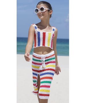 Nessi Byrd embody modern properties in their beautiful luxury resortwear. This girls Rainbow multicoloured crochet  crop top is reflective of the New York label's passion for vibrant aesthetics with an innovative twist. Depicted in a square neckline with shoulder straps in meticulous high quality. She will be obsessed.Crochet Material 100% Cotton