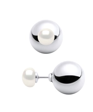 Ohrringe BEIDSEITIG echte Süßwasser-Zuchtperlen 7 mm – FARBE NATÜRLICH WEISS – Kugel-Sicherheitsverschluss aus Silber – Durchmesser 12 mm Silber 925 rhodiniert – Lieferung mit Echtheitszertifikat und internationaler Garantie – HERGESTELLT IN FRANKREICH