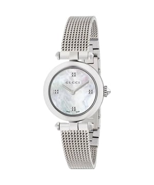 Brand: GucciBrand Code: YA141504Case Width: 27mmCase Material: Stainless SteelDial Color: Mother-of-PearlWater Resistant: 50 MetersMovement: QuartzStrap Material: Stainless Steel BraceletStrap Colour: SilverClasp Type: Fold Over ClaspCase Shape: Round