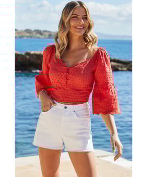 Brighten up your outfit - and your mood
Linen and broderie - name a dreamier duo
Framed by an ultra-flattering sweetheart neckline
Embroidered flared sleeves for a statement silhouette
Waist length fit looks great with high-waisted bottoms
Create a co-ord with the matching midi skirt