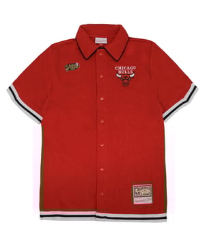 Mitchell & Ness NBA francés Terry disparando Chicago Bulls camisa roja Top Cbured1
