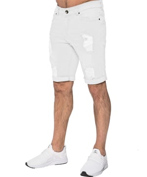Enzo / Kruze Mens Skinny stretch denim shorts In White, 99% Cotton, 1% Elastane, Super stretch skinny fit, 5 pockets with 1 coin pocket, Branded buttons and rivets, Zip Fly fastening, Machine washable, Ideal For Casual Occasions.