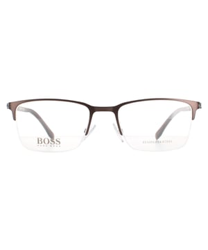 Las gafas Hugo Boss Semi Rimless Hombre Marrón Mate Boss 1007/IT son unas gafas de estilo retro con cristales redondos y lentes angulares. La montura de acetato es ligera y cómoda con la marca Hugo en las patillas.