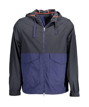Blue Polyamide Jacket
  Sports jacket with long sleeves
  Hood for added protection
  1 inside pocket and 2 outside pockets
  Contrasting details for a stylish look
  Zip closure
  Logo detailing
  Designed for men
Material: 100% Polyamide