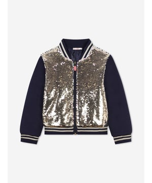 Billieblush apply a mischievous and quirky sensibility to their aesthetic portraits. This girls golden short jacket is a captivating piece to adore. It showcases vibrant sequins all over with long sleeves in wool and striped rib details. Complete with an elegant zip closure on the front, she will be obsessed.‚ 100% Polyester
