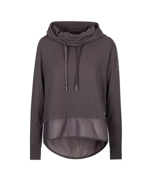Materiaal: Elastaan, Polyester. Stof: Gebreid, Net. Ontwerp: Eenvoudig. Pasvorm: Relaxed model. Achterwand. Eigenschappen van de kap: Tekenkoord, gekweekt op de kap. Zoom: Drop Hem, Scooped. Stoftechnologie: vochtafvoerend, snel droog.. Manchet: Gemonteerd. Halslijn: Kapitein. Mouwtype: Met lange mouwen. Bevestiging: Trek aan de achterkant.