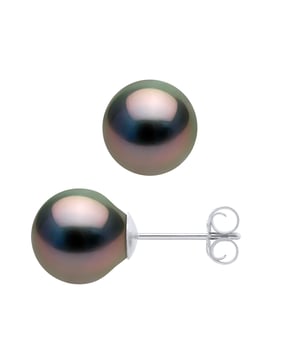 Ohrringe aus 925er Sterlingsilber und echter ovaler Tahiti-Zuchtperle 8-9 mm, 0,31 in - Push-System - Unser Schmuck wird in Frankreich hergestellt und wird in einer Geschenkbox mit Echtheitszertifikat und internationaler Garantie geliefert