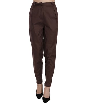 Marca: JUST CAVALLI  
Color: Marrón  
Modelo: Pantalones Formales de Cintura Alta y Pierna Ajustada  
Cierre con cremallera  
Hecho en Italia  
Detalles del logo  
Material: 97% Algodón 3% Elastano  
Género: Mujeres  
Material: 97% Algodón 3% Elastano  