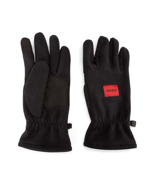 Cosy fleece gloves with faux-suede palms by HUGO. Trimmed with a red logo label  this clip-linked pair has touchscreen-friendly fingertips.