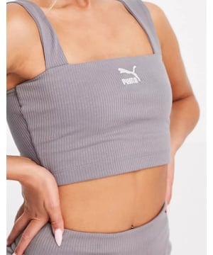 Bralet by PUMA. Square neck fixed straps PUMA logo embroidery and pull-on style.