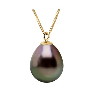 Halskette aus echter Tahiti-Perle Birnenform 9-10 mm Venitian Style Kette Gold 375 Länge 42 cm , 16,5 in -- Unser Schmuck wird in Frankreich hergestellt und in einer Geschenkbox mit Echtheitszertifikat und internationaler Garantie geliefert