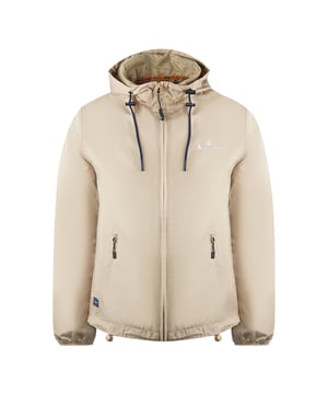 Dit Aquascutum Beige Wind Breakher -jas heeft een merklogo op de borst. De windschepende stof biedt ook een uitstekende bescherming tegen de elementen Centrale zipafsluiting, zakken zakken zakken, regulier fit merk logo op borst, actieve jas, dunne jas met capuchon, trekt aan de motorkap, 100% polyester stijlcode: JK001 03