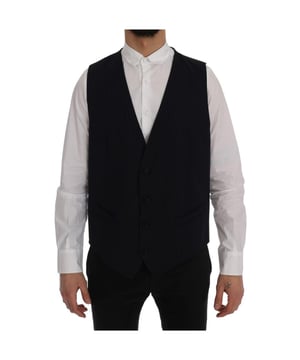 Dolce & Gabbana STAFF Weste  
Eindrucksvoll und brandneu  
Einreiher-Weste  
Blau gestreiftes Design  
Vollständiger Knopfverschluss vorne  
Verstellbarer Rückenriemen  
Logo-Details  
Hergestellt in Italien  
Material: 97% Wolle 3% Elasthan  
Futter: 100% Viskose
