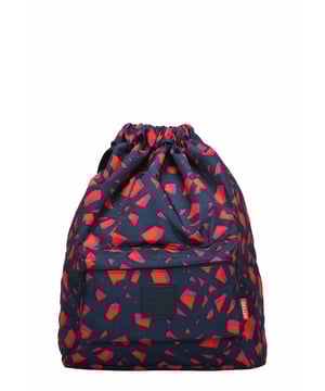 A stylish drawstring backpack that is suitable for everyone especially for those who like to travel light. The easy draw-string opening allows you to reach your valuables easily, whilst staying secure in use, due to the shoulder straps being the draw-string tie. There are plenty of pockets to fit your favourite items and keep your values secure. Features: , Artsac rubberised patch logo, Twin strap backpack, Adjustable shoulder straps, Exterior front and back zipped pocket, Internal zip and slip pockets, Crushed nylon abstract print Style Ref: 50287 NAVY-PINK