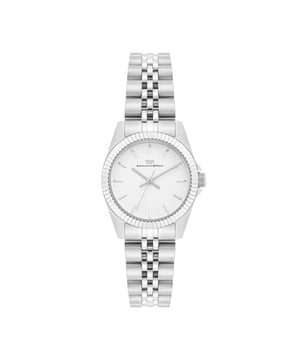GENERAL INFORMATION:  • Targetgroup: Female  • Wristwatch: No Special Functions  • Display: analogue  • Weight of watch w/o box (gr.) - approx.: 61,0  • model series: Cassina  MOVEMENT:  • Movement: Quartz  • Term of Movement: 2035  • Origin of movement: Japan  BRACELET:  • Material of bracelet/strap: Stainless steel  • Plating of bracelet/strap: None  • Finishing of bracelet/strap: Polished/brushed  • Finishing/Decoration of bracelet/strap: None  • Clasp/Closure/Buckle: Security-folding clasp  • Color of bracelet/strap: Silver  • Length of bracelet/strap (mm) approx.: 220,0  • Width of bracelet/strap (mm) approx.: 13,9  • Style/Design of bracelet/strap: Link bracelet  • Bracelet/strap adjustable?: Yes  CASE:  • Shape of case: Round  • Size/Diameter of case in mm . approx.: 27,5  • Height of case in mm: 8,9  • Case material: Stainless steel  • Surface of case: Brushed  • Bezel/Topring: Fixed  • Finishing/Decoration of case: Grooved  • Material of case back: Stainless steel  • Lock of case back: Pressed  • Color of case: Silver  • Coating/Plating (Case): None  • Type/Form of crystal: Flat  • Material of crystal: Mineral crystal  • Water resistant (ATM): 5  DIAL:  • Size jewelry care cloth: Hour, Minute, Second  • Indices: Line indices  • Material of dial: Brass  • Structure/pattern of dial: Flat  • Color of dial: White  PUSHER, CROWN, HAND:  • Pusher: No screwed-in crown  • Corrector: No  • Crown: No screwed-in crown  • Type of hands: Obélisque hands  • Luminescent (hands): No  PACKAGING & SCOPE OF DELIVERY:  • Box: Yes  • Service booklet: Yes  • Manual: Yes