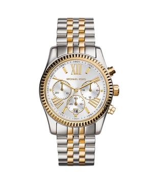 Experience timeless elegance with the Michael Kors MK5955 Women's Watch, blending classic charm and modern sophistication. This exquisite timepiece features a beautiful two-tone stainless steel bracelet combining silver and gold links for a versatile look. The silver dial is accented with gold Roman numerals and hands, as well as three subdials for added functionality. Its stylish bezel is tastefully designed to complete the luxurious appearance, making it suitable for any occasion. Practical features include a date function and chronograph, ensuring precision along with high fashion. Specification Details Brand Michael Kors Model MK5955 Barcode Number 0796483100268 Gender Women's Case Diameter 38 mm Case Material Stainless Steel Case Colour Two-tone (Silver and Gold) Dial Colour Silver Band Material Stainless Steel Band Colour Two-tone (Silver and Gold) Movement Quartz Water Resistance 10 ATM Features Chronograph, Date Function