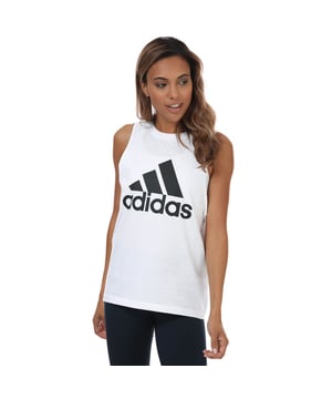 Womens adidas Badge Of Cotton Tank Top in white.- Ribbed crew neck.- Sleeveless.- Bold adidas Badge of Sport on the chest.- Loose fit.- 100% Cotton.  Machine washable.- Ref: GC6960