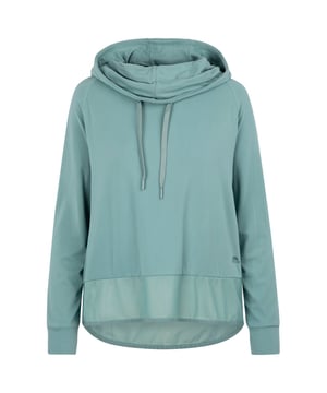 Materiaal: Elastaan, Polyester. Stof: Gebreid, Net. Ontwerp: Eenvoudig. Pasvorm: Relaxed model. Achterwand. Eigenschappen van de kap: Tekenkoord, gekweekt op de kap. Zoom: Drop Hem, Scooped. Stoftechnologie: vochtafvoerend, snel droog.. Manchet: Gemonteerd. Halslijn: Kapitein. Mouwtype: Met lange mouwen. Bevestiging: Trek aan de achterkant.