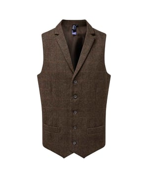 Material: 50% Polyester, 45% Holz, 5% Mischfasern. Innenfutter: Satin. Muster: Herringbone. 300gsm. 5-Knopf-Plakette, Rückenschnalle, Rückenabnäher, Frontabnäher. Ausschnitt: Revers. Ärmel-Typ: Ärmellos. Taschen: 2 Fronttaschen. Verschluss: Einreihig. Nachhaltigkeit: Amfori, BSCI, REACH.