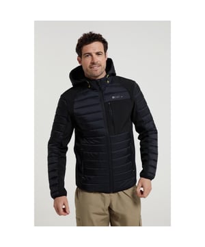 Stof: Microvezel, Softshell, Geweven. Ontwerp: Logo, Quilted. Stoftechnologie: Ademend, DWR Finish, Flexibel, Warmtebehoud, Hoge Warmte, Isolerend, Lichtgewicht, Douchebestendig, Waterafstotend. Halslijn: Kapitein. Mouwtype: Met lange mouwen. Gewatteerde, Stretch Panelen. Eigenschappen motorkap: Opgegroeide motorkap, regelklep. Zakken: 2 Zijzakken, 1 Borstzak, Rits. Bevestiging: Volledige ritssluiting.
