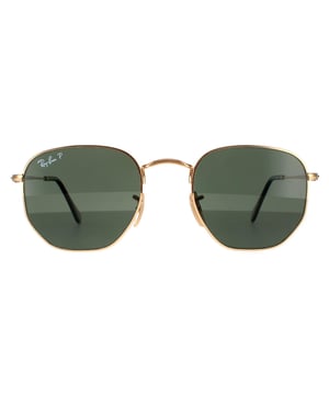 Ray-Ban Sunglasses Hexagonal RB3548N 001/58 Gold G-15 Green Polarized are a very unique hexagonal shaped frame and feature the latest flat crystal lenses for a updated version of the classic metal round sunglasses. Super thin temples and coined profile to the frame finish the modern fashionable look..