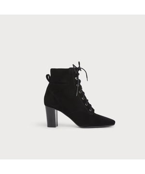 The lace-up boot has autumnal appeal, and our Avery ankle boots are a new lace-up addition to our collection this season. Crafted from beautiful black suede, they have softly-pointed toes, silver eyelets and hook and eye detail, a padded collar, back tab and a stacked block heel. Wear them with Seventies-inspired midi dresses or with denim flares.