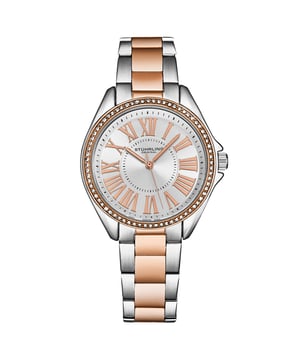 Womens Quartz with Japan Movt Rose Gold Alloy case Siolver Dial Two Tone Rose Gold link stainless steel band