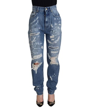 Marca: Dolce & Gabbana  
Condición: Nuevo con etiquetas  
Modelo: Pantalones de mezclilla rasgados  
Color: Azul  
Material: 80% algodón, 7% poliéster, 4% seda, 3% fibra de poliéster, 3% acetato, 2% viscosa, 1% elastano  
Cierre: Cremallera  
Detalles del logo  
Origen: Hecho en Italia  
Género: Mujeres