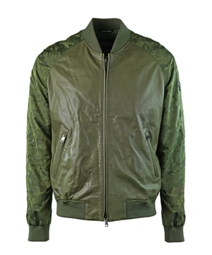Emporio Armani W1B54P W1P58 010 Leather Jacket. 100% Lamb Leather. Central Zip Closure. Elasicated Waist and Sleeve Endings. Chinese Collar. Zipp Closure Pockets