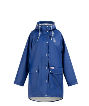 Het regenjack van myMo is met zijn brede poncho vorm helemaal in de trend. Het gecoate materiaal is bovendien niet alleen waterdicht, maar dankzij de gesealde naden ook winddicht en biedt zo de beste bescherming tegen alle weersomstandigheden. De binnenvoering is van een zachte jersey, wat het draagcomfort nog vergroot. Een grote capuchon met trekkoorden en een glitterkoord, verstelbare manchetten en de optimale lengte zorgen ook voor duurzame bescherming. Effectieve luchtcirculatiegaten onder de armen zorgen voor een goed ademend vermogen. De oogjes, knopen en andere kleine details zijn versierd met mooie en stijlvolle logo reliëfs.Belangrijke maatinformatie: Omdat het jack een speciale oversize vorm heeft, is het geschikt voor verschillende maten: Maat XS/S - past tot maat 42/44 Maat M/L - past tot maat 46/48 Maat XL/XXL - past tot maat 50/52