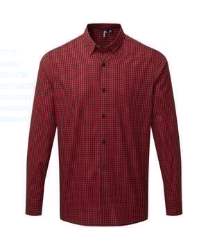65% Polyester, 35% Baumwolle. Stoff: Garngefärbt. Muster: Kariert, Gingham. Ausschnitt: Button-Down, Schmaler Kragen. Verschluss: Abgeknöpft. Manschette: Geknöpft. Ärmel-Typ: Lang-Ärmel. Stoff-Technologie: Strapazierfähig. Rückenpasse, Pflegeleicht, Ärmelschutz. Passform: Semi-Fitted. 110 g/m². Nachhaltigkeit: Amfori, BSCI, REACH, Sedex, WRAP zertifiziert.