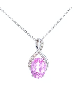 9K (375) White Gold: 1.125gr; # Diamond: 0.04ct; # Created Pink Sapphire: 1.07ct