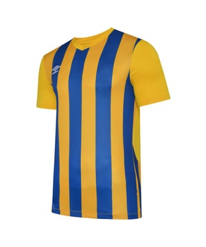 100% Polyester. Gewebetechnik: Leicht. Design: Logo, meliert, gestreift. Geschwungene Panele. Besatz im gleichem Stoff, V-Ausschnitt. Kurzärmlig.