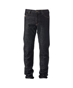 Pantalones vaqueros negros de Diesel, bragueta de botones, 100% algodon, denim oscuro, pernera recta, insignia de la marca Diesel