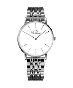 El reloj de mujer Bellevue modelo D.28 es una auténtica joya de elegancia y diseño chic. El reloj de cuarzo tiene un bonito acabado plateado y pequeños detalles que lo convierten en una pieza atemporal. El reloj de pulsera para mujer tiene una caja de 40 mm de diámetro y una correa que puede hacerse más pequeña. Es el tamaño de reloj perfecto para destacar sin pasarse. Este reloj de señora es resistente al agua hasta 3 ATM, lo que significa que es a prueba de salpicaduras y ofrece resistencia al lavarse las manos, por ejemplo. El cierre de mariposa garantiza un ajuste seguro en la muñeca, mientras que su diseño lo convierte en un regalo estupendo para regalar o recibir. Este precioso reloj de pulsera deja brillar a quien lo lleva y es un símbolo de sofisticación. Compra este reloj ahora con descuento en rebajas. Reloj de señora Bellevue plateado en oferta El reloj de señora Bellevue es una impresionante pieza de joyería con un acabado plateado y una esfera blanca que sin duda atraerá todas las miradas. Gracias a sus características de resistencia al agua de hasta 3 ATM y a las salpicaduras, el reloj puede hacer frente a las aventuras diarias con facilidad. No es prudente ducharse ni mucho menos nadar con un reloj sumergible 3 ATM. El cierre de mariposa garantiza un ajuste seguro en la muñeca, mientras que la detallada esfera hace que el reloj sea aún más bonito. Así que si busca un regalo de lujo para un ser querido o para darse un capricho con algo bonito, el reloj Bellevue para mujer es la elección perfecta. Se incluye la caja de la marca. El reloj de señora también está disponible en oro rosa y oro. Compre ahora el reloj de señora Bellevue en oferta. Ver todos los modelos de relojes.  Marca: BellevueNombre del modelo: D.28 (40mm)Categoría: reloj de señoraMateriales: acero inoxidableColor: plata