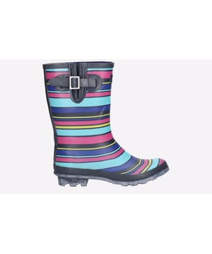 Women's mid height boot with extra-fit adjustment at the calf. Fully waterproof rubber upper with colourful printed pattern. Practical cleated sole with stylish chunky 25mm heel. An ideal women's festival welly, gardening boot or for walking the dog.
- Women's mid calf wellington
- A colourful pattern adorns the upper
- Fully waterproof construction
- Adjustable extra-fit calf strap with buckle closure
- Contrast textured rims and finishes
- Soft cotton and polyester blend lining
- Removable EVA foam foot bed
- Contoured and shaping heel area
- Rugged cleated rubber outsole with chunky 25mm heel
- Ideal pull on mid boot for gardening, dog walking or for use as a festival welly