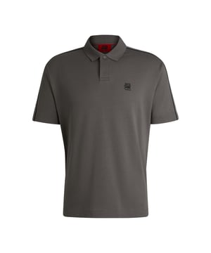 Mens Hugo X RB Branded Tape Polo Shirt in grey.- Polo collar.- One button placket.- Short sleeves.- Branded tape on the sleeves and a chest logo.- Relaxed fit.- Ref: 50530101069