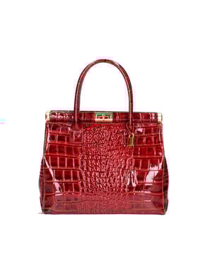 Starre Handtasche mit einem Fach für Damen. Sie verfügt über eine Gesäßtasche, ein Vorhängeschloss mit Schlüssel und einen abnehmbaren Schulterriemen. Italienisches handgefertigtes Produkt aus echtem Leder mit Krokoprägung. Hergestellt in Italien