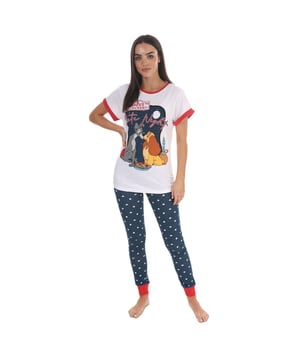 Disney Lady en de Vagebond-pyjama voor dames, wit-marineblauw
